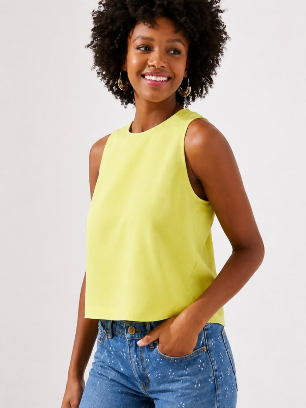 LOFT Shirred Back Shell Yellow Sleeveless Boxy Tank Top Size 16 Lyocell NWT